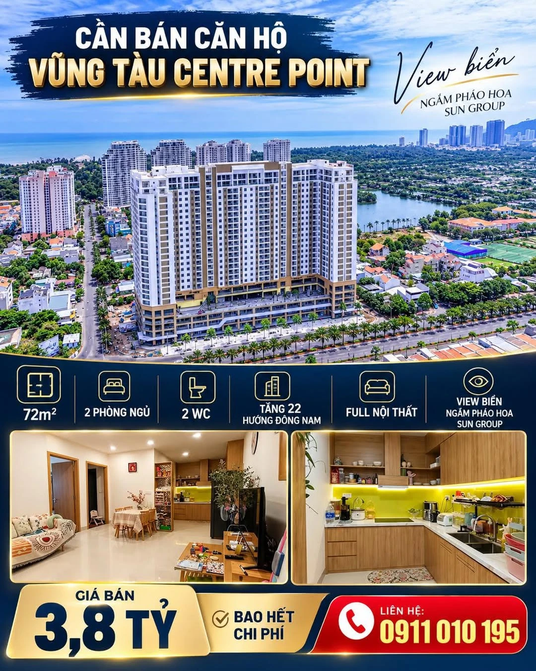 Bán căn hộ Vũng Tàu Centre Point 2PN view biển 72m² 3,8 tỷ - Ảnh 1