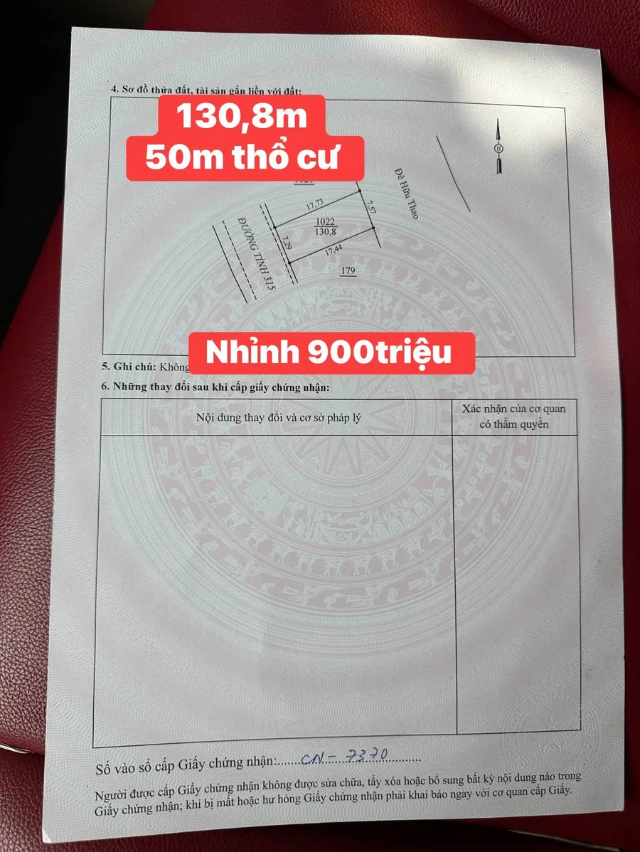 Bán đất 130m2 mặt tiền rộng Hiền Quan 900 triệu - Ảnh thu nhỏ 2