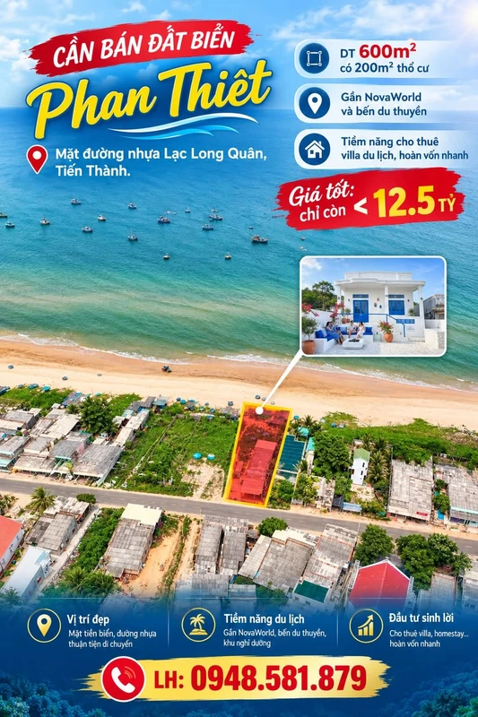 Bán đất biển Phan Thiết 600m2 gần NovaWorld < 12 tỷ