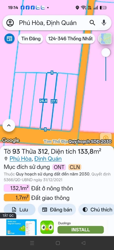 Bán đất nền Phú Hòa Định Quán 130m² giá 350 triệu