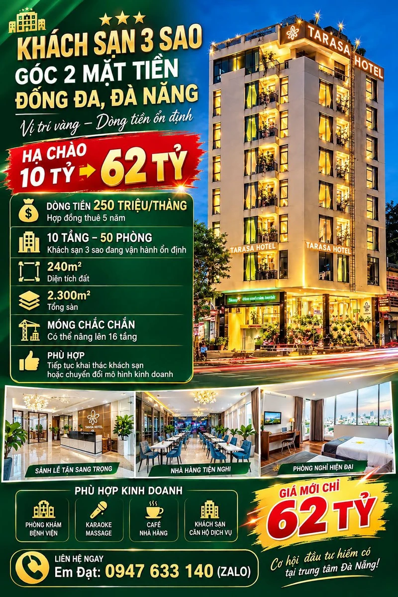 Bán khách sạn 3 sao 10 tầng 50 phòng góc 2 mặt tiền đường Đống Đa, Đà Nẵng giá 62 tỷ - Ảnh 1