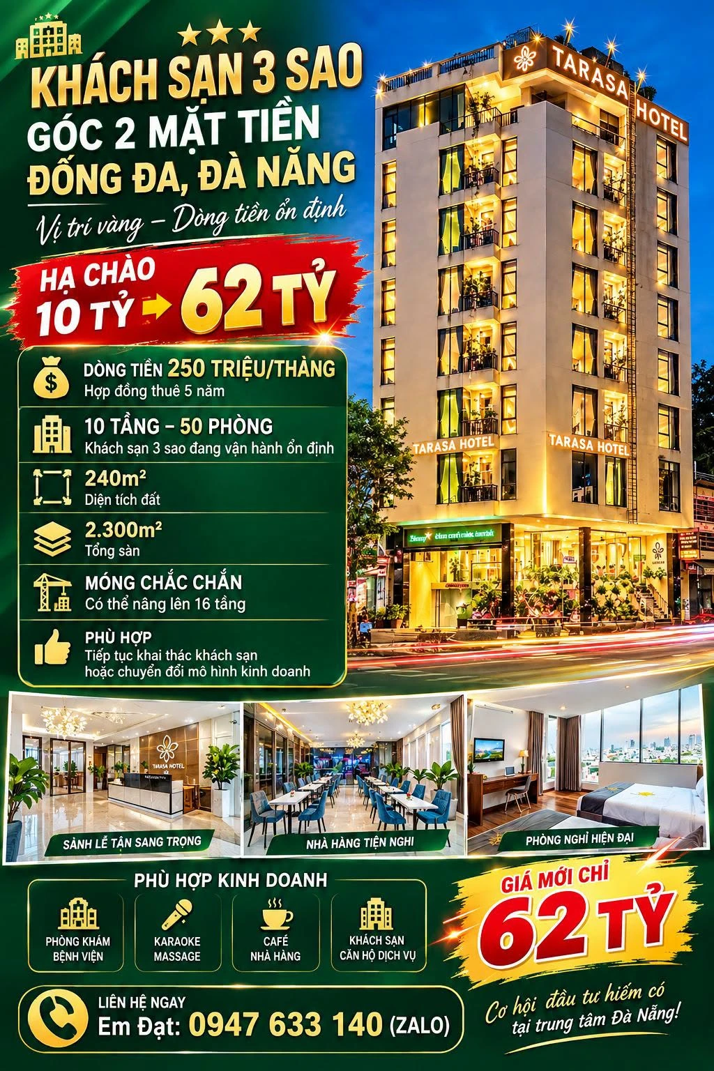 Bán khách sạn 3 sao 10 tầng 50 phòng góc 2 mặt tiền đường Đống Đa, Đà Nẵng giá 62 tỷ - Ảnh 1
