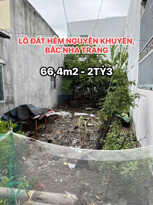 Bán lô đất 66,4m² hẻm Nguyễn Khuyến, Nha Trang, 2,3 tỷ