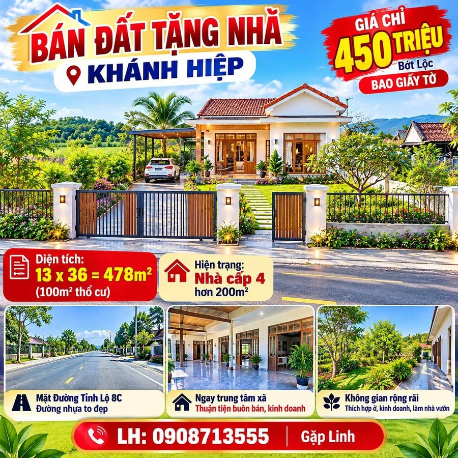 Bán đất 478m² mặt Tỉnh Lộ 8C Khánh Hiệp 450 triệu - Ảnh thu nhỏ 2