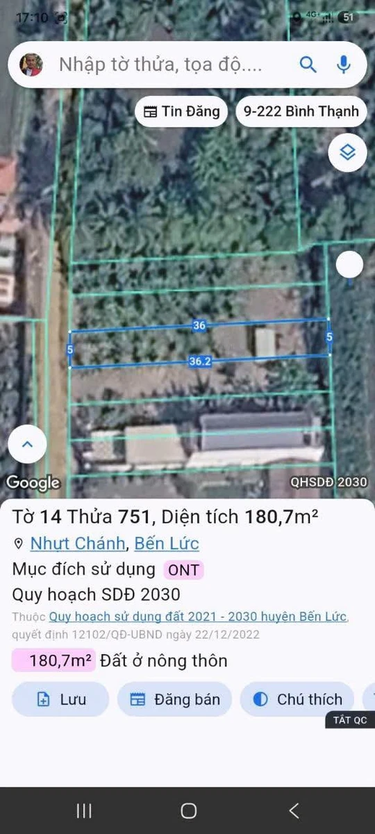 Bán đất thổ cư 180m² Xã Nhựt Chánh Bến Lức 850 triệu - Ảnh thu nhỏ 3