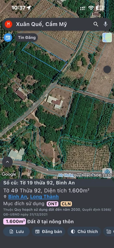 Bán đất Bình An Long Thành 1600m² sổ hồng