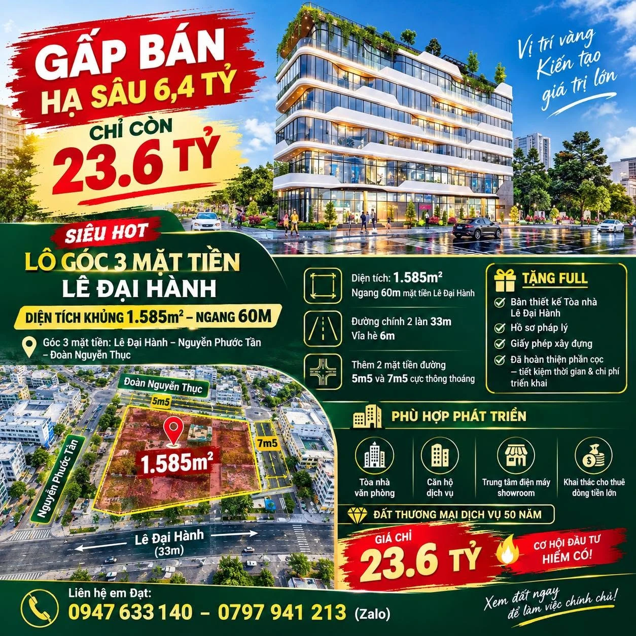 Bán lô góc 3 mặt tiền 1.585m² giá 23,6 tỷ - Ảnh 1