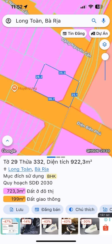Bán đất mặt tiền kinh doanh 522m² Bà Rịa