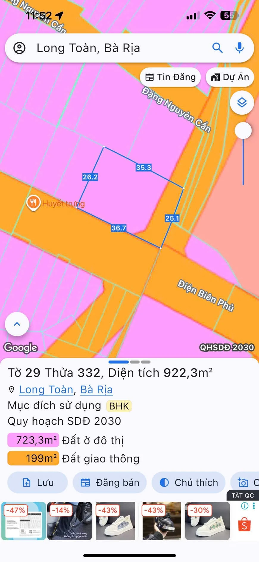 Bán đất mặt tiền kinh doanh 522m² Bà Rịa - Ảnh 1
