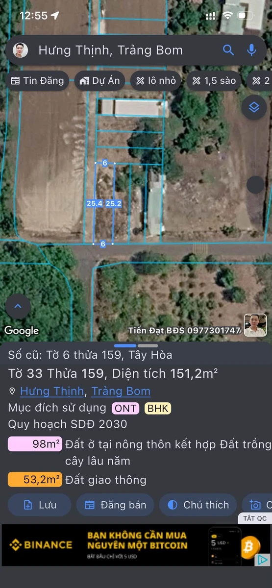 Bán đất sổ riêng góc 2 mặt tiền 6x25m Trảng Bom Đồng Nai - Ảnh thu nhỏ 2