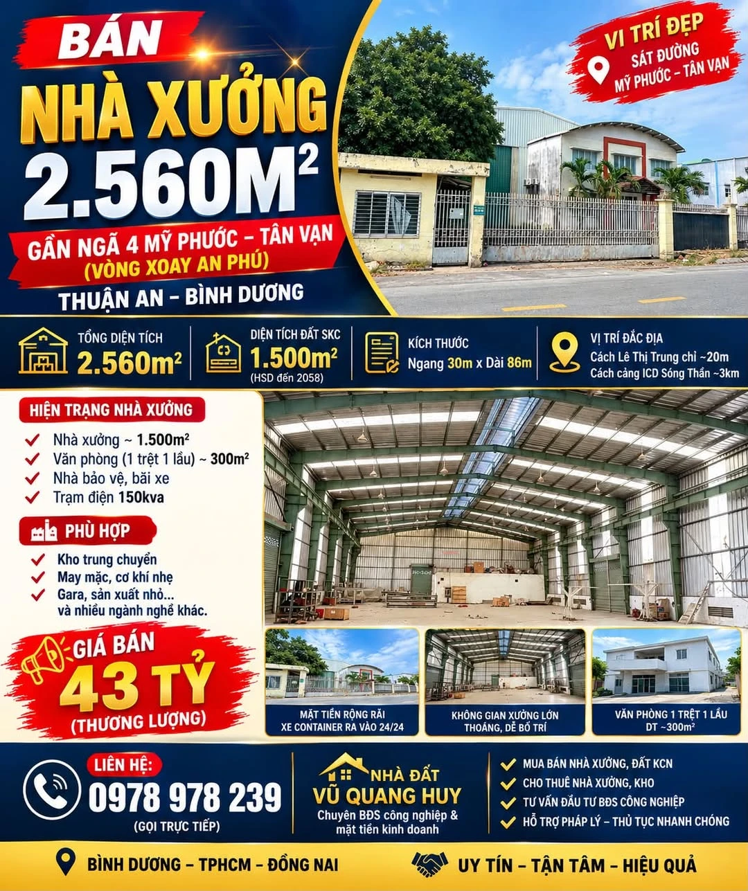 Bán nhà xưởng 2.560m² Thuận An Bình Dương 43 tỷ - Ảnh 1
