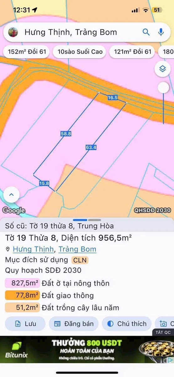 Bán đất 956m2 mặt tiền đường nhựa Xã Hưng Thịnh Đồng Nai 1,7 tỷ - Ảnh 1
