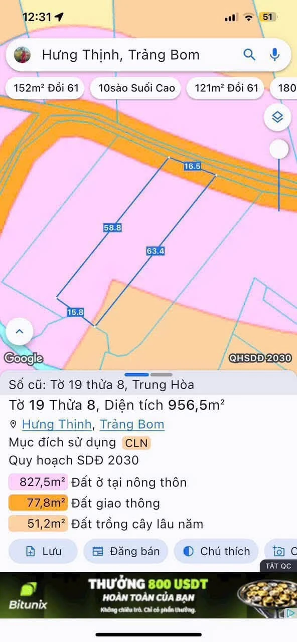Bán đất 956m2 mặt tiền đường nhựa Xã Hưng Thịnh Đồng Nai 1,7 tỷ - Ảnh 1
