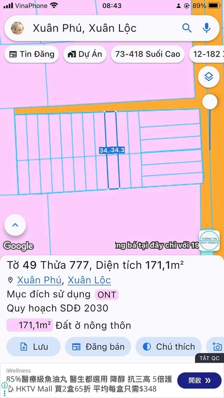 Bán đất 171m² Xuân Phú, Đồng Nai, 549 triệu