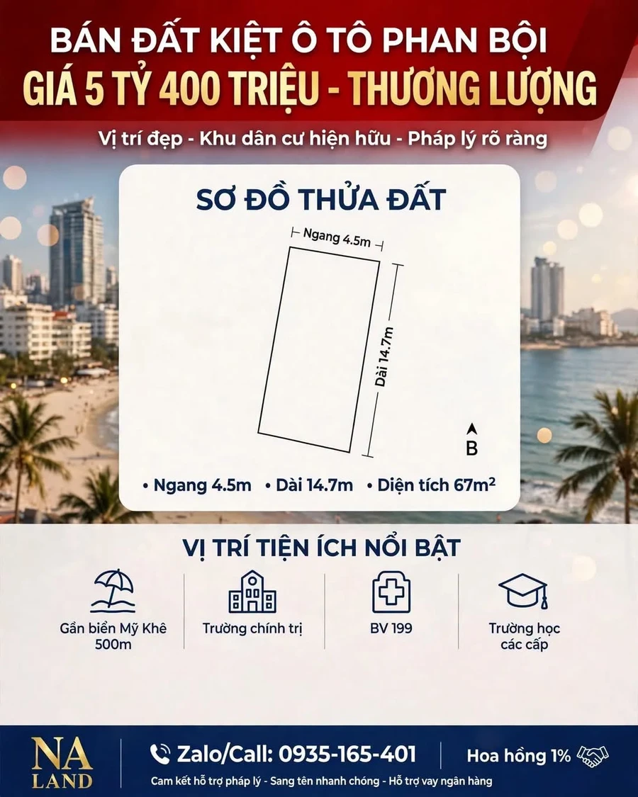 Bán lô đất kiệt ô tô Phan Bội Sơn Đà Nẵng 67m2, 5tỷ4 - Ảnh 1