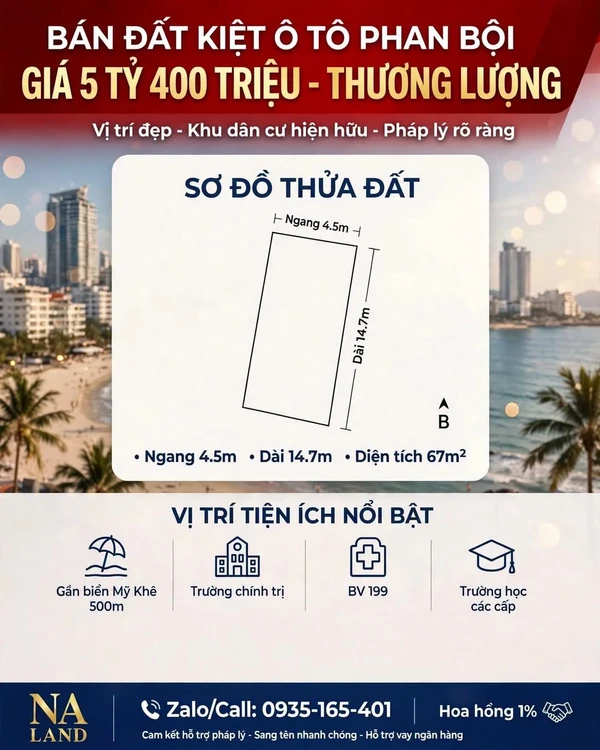 Bán lô đất kiệt ô tô Phan Bội Sơn Đà Nẵng 67m2, 5tỷ4