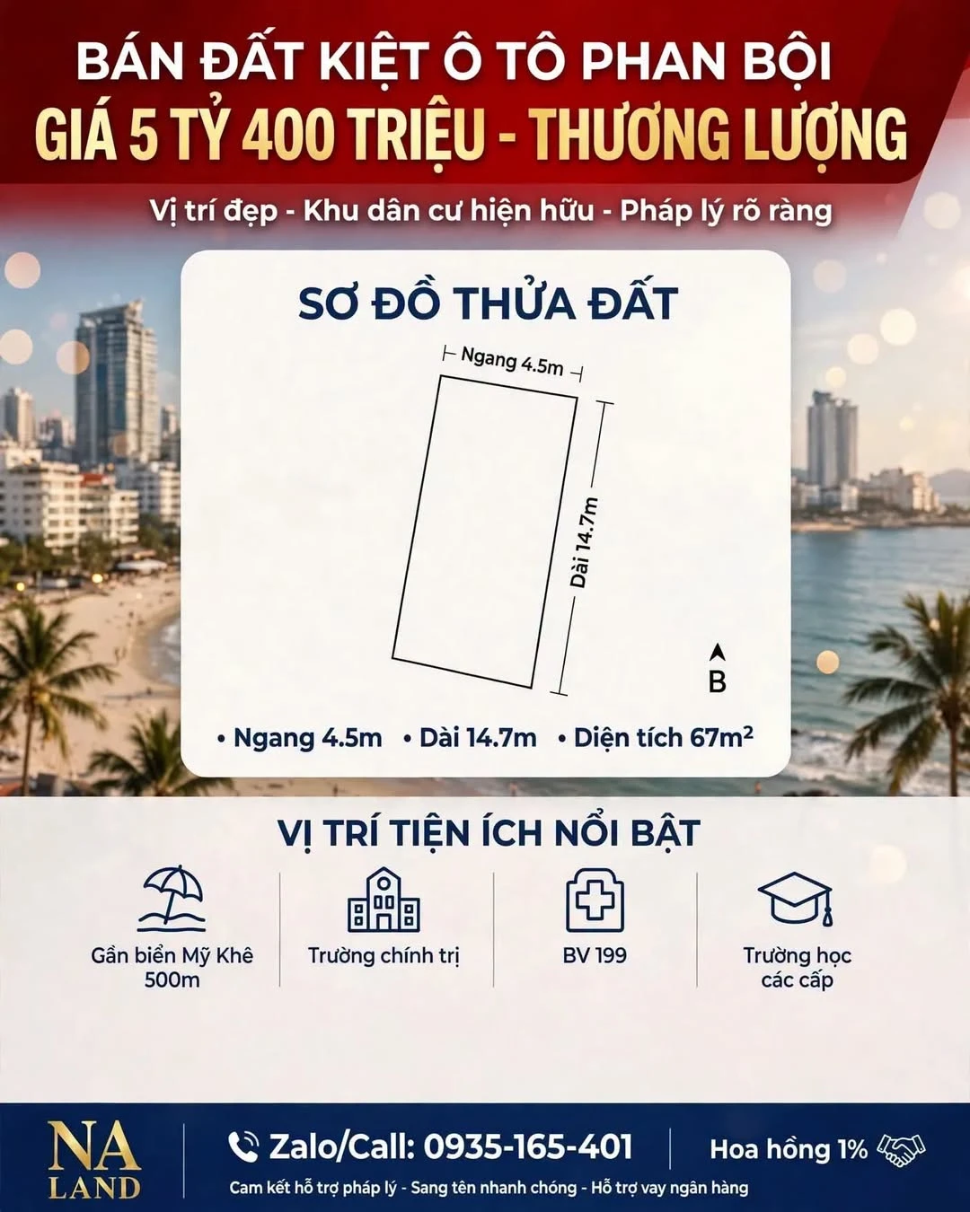 Bán lô đất kiệt ô tô Phan Bội Sơn Đà Nẵng 67m2, 5tỷ4 - Ảnh 1