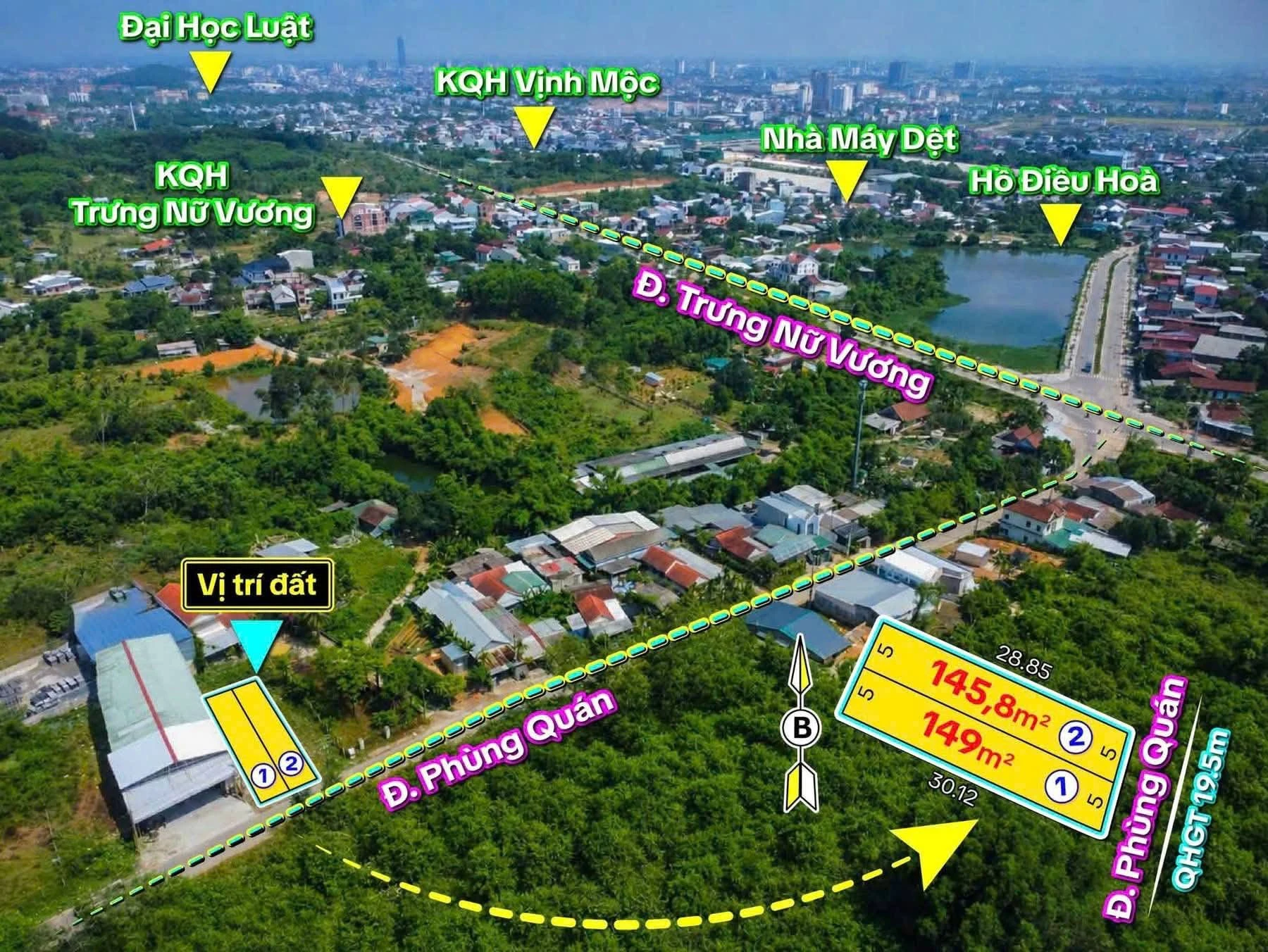 Bán 2 lô đất mặt tiền Phùng Quán Huế 145–149m² 2,1 tỷ - Ảnh 1