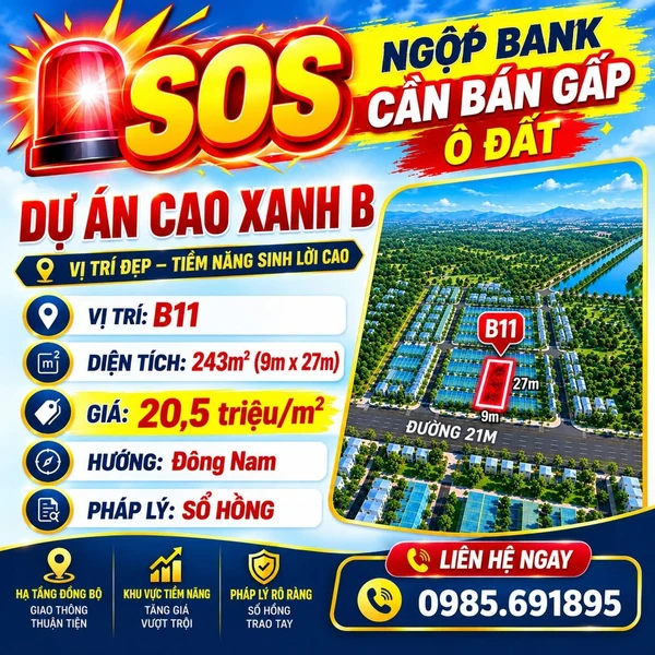 Bán đất lô B11 Cao Xanh B 243m2, 20,5 triệu/m2