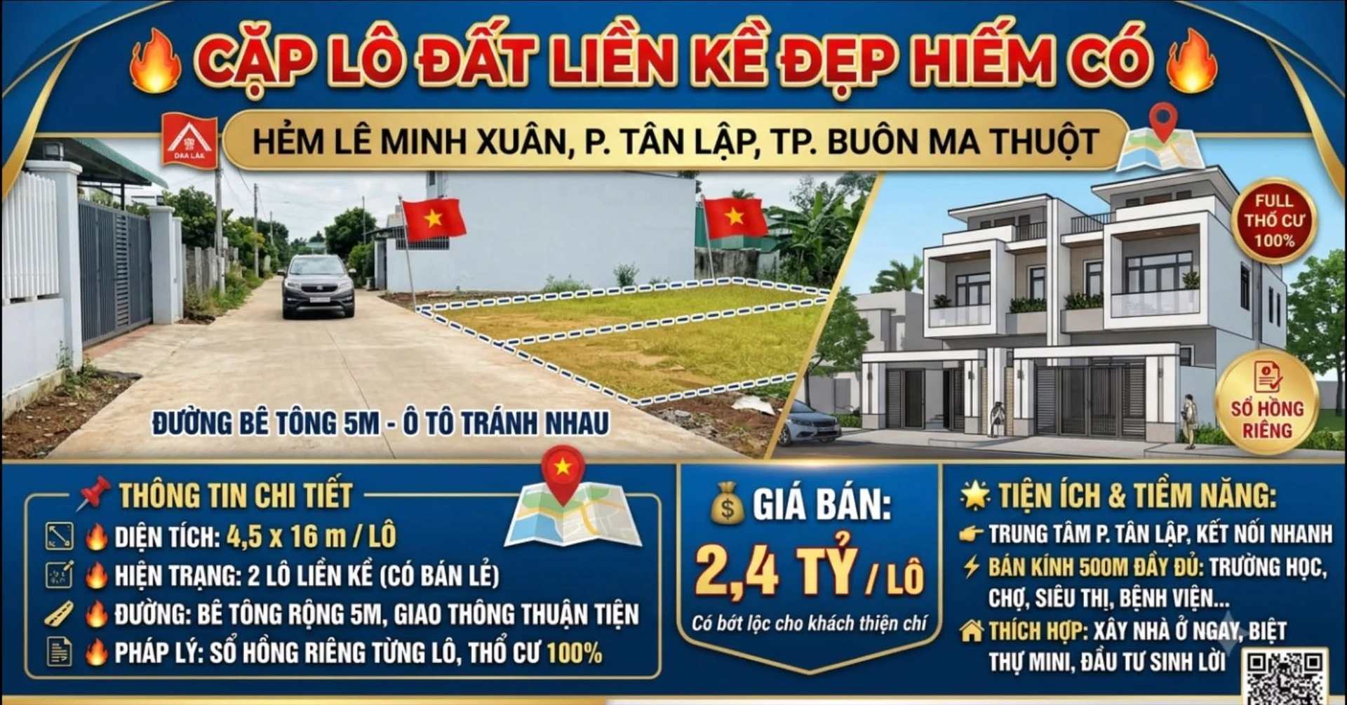 Bán cặp lô đất liền kề 72m² Tân Lập, Bình Dương 2.4 tỷ - Ảnh 1