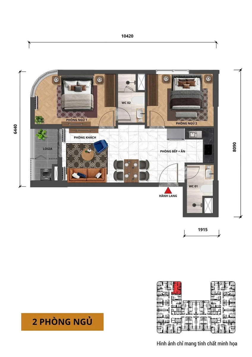 Căn hộ 2PN Fours Tower Đà Nẵng 102.6m² 3.9 tỷ - Ảnh thu nhỏ 3