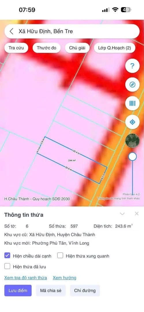 Bán đất nền Hữu Định Bến Tre 243,6m² 650 triệu - Ảnh thu nhỏ 3