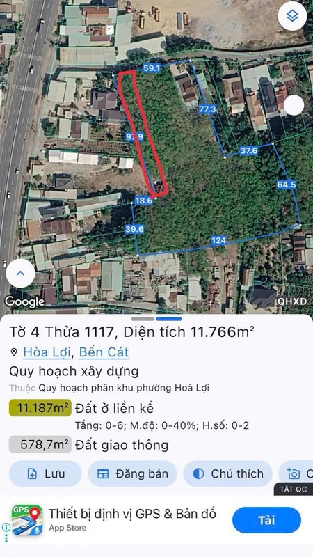 Bán đất Bến Cát Bình Dương 1200m2 mặt tiền Hòa Lợi