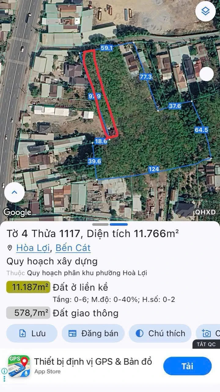 Bán đất Bến Cát Bình Dương 1200m2 mặt tiền Hòa Lợi - Ảnh 1