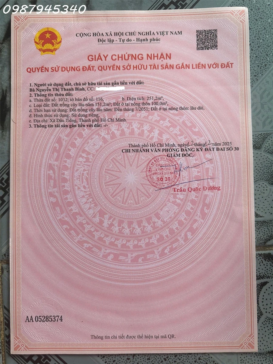 Cần tiền bán nhanh lô đất tại Ấp Núi Cậu, Dầu Tiếng, DT 251,2m2, giá 2,5 tỷ - Ảnh thu nhỏ 2