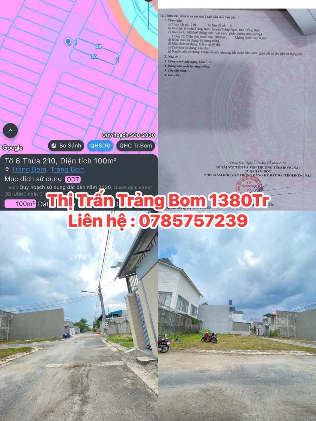 Bán lô đất 100m² Trảng Bom, Đồng Nai 1 tỷ 380 - Ảnh 1