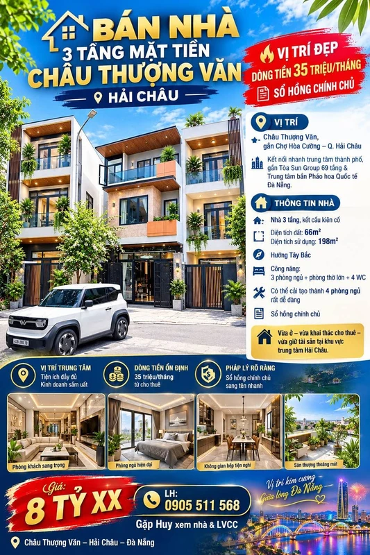 Bán nhà 3 tầng mặt tiền 198m² Châu Thượng Văn, Đà Nẵng