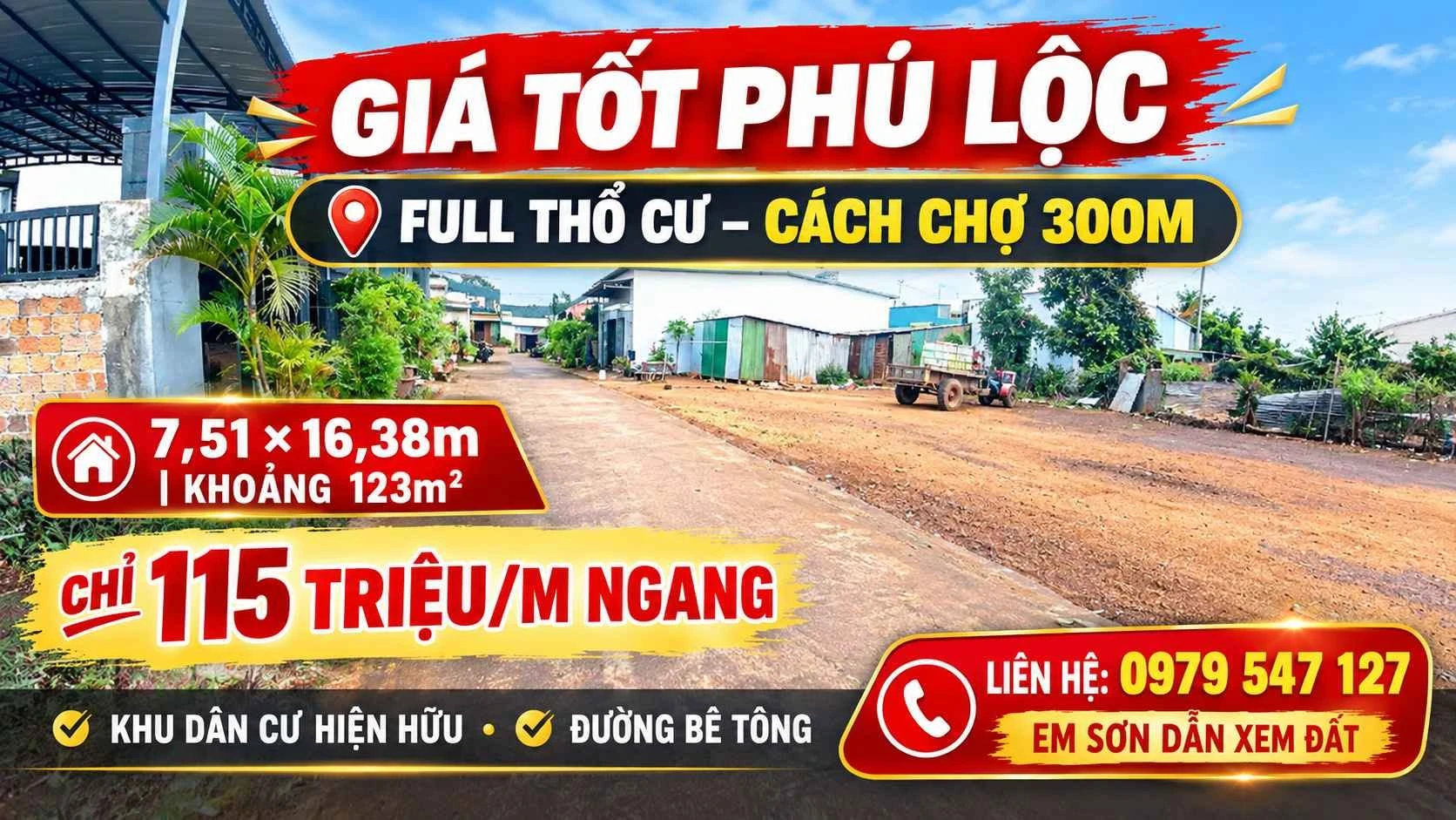 Đất bán Phú Lộc 123m² thổ cư 100% gần chợ Đắk Lắk - Ảnh 1