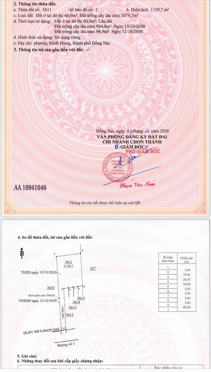 Bán đất sào 1139m² thổ cư tại Minh Hưng - Ảnh 1