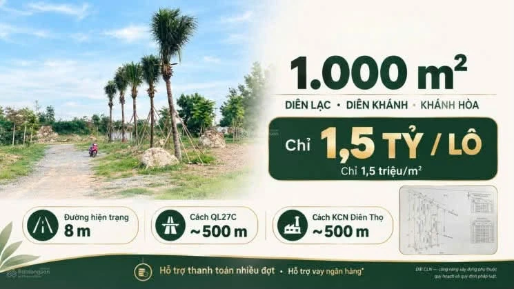 Bán đất Diên Khánh 1.000m2, 1.5 tỷ - Ảnh 1