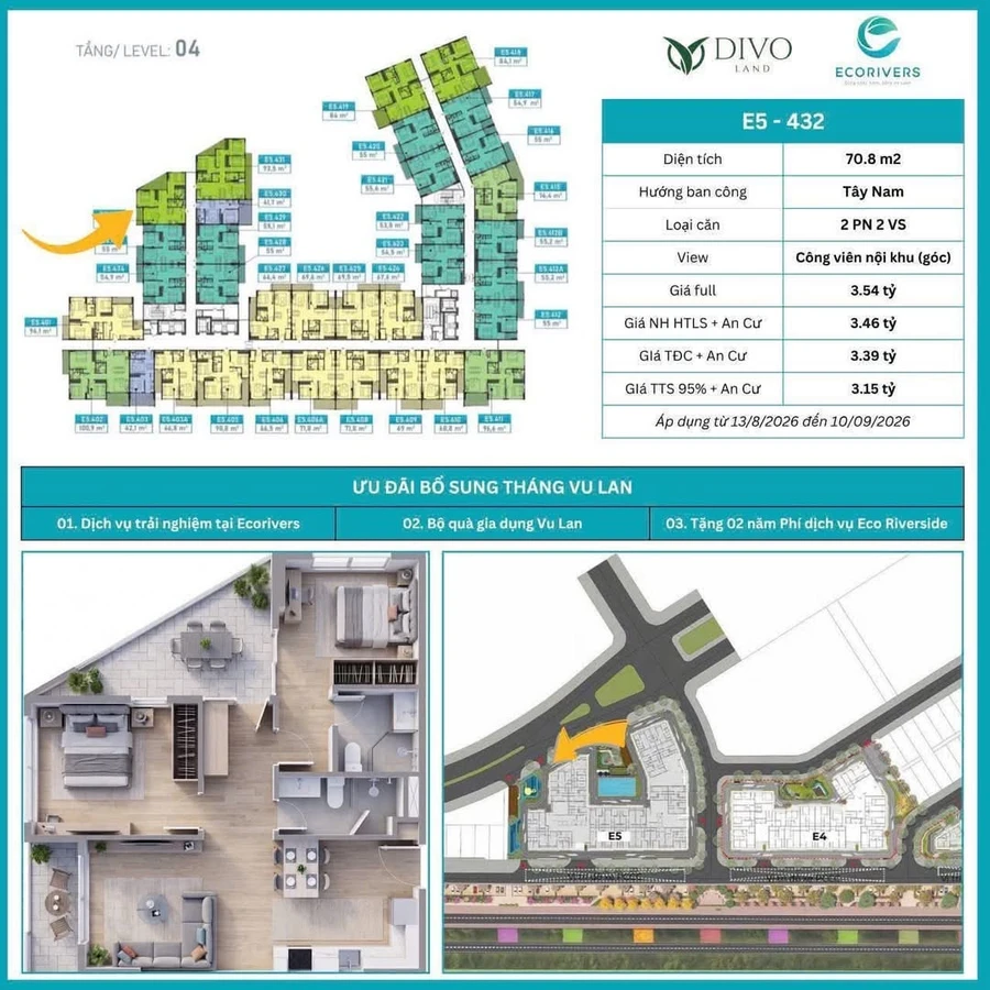 Bán căn hộ 2PN 70,8m² Ecorivers Hải Dương, 3,15 tỷ - Ảnh 1