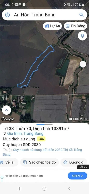 Bán 1 mẫu đất lúa Tây Ninh gần Cầu Dừa 1 tỷ 5