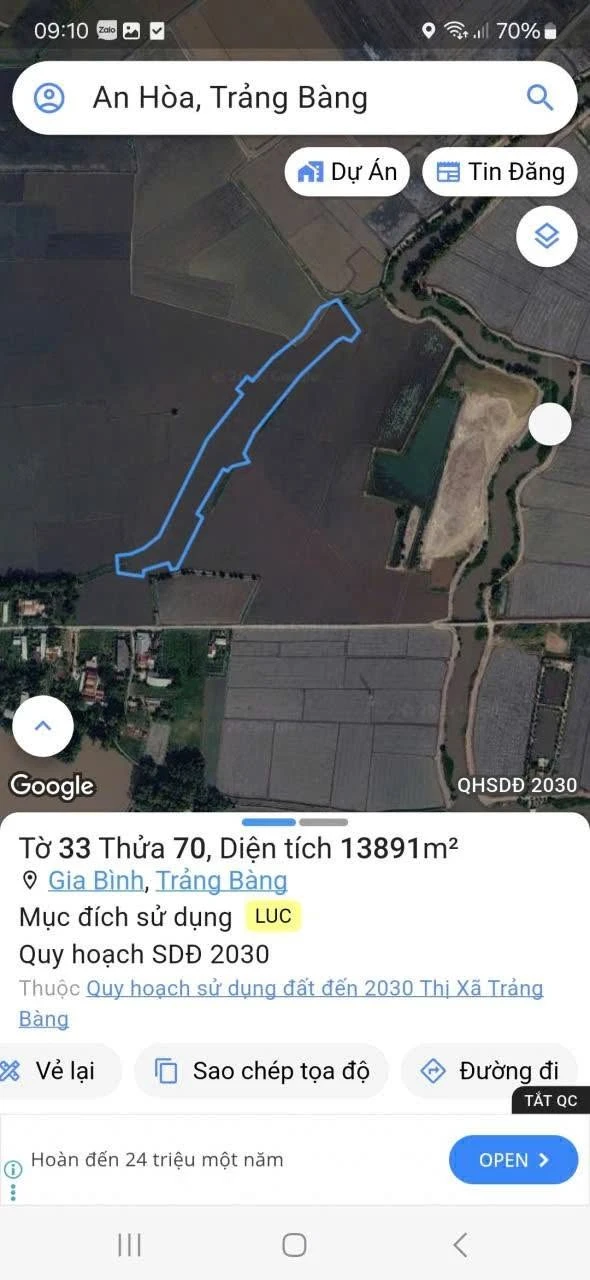 Bán 1 mẫu đất lúa Tây Ninh gần Cầu Dừa 1 tỷ 5 - Ảnh 1