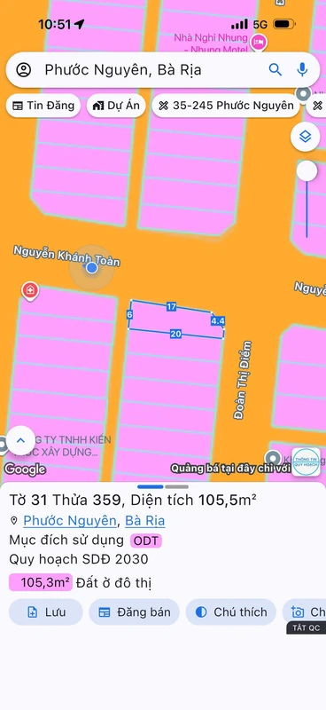 Bán lô góc 2 mặt tiền 105.5m2 Bà Rịa 4 tỷ 300