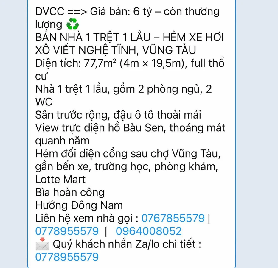 Bán nhà 1 trệt 1 lầu 77.7m² Xô Viết Nghệ Tĩnh, Vũng Tàu - Ảnh 1