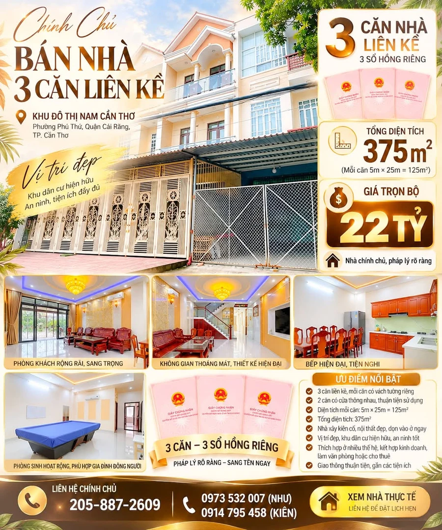 Bán 3 căn nhà liền kề 375m² Cần Thơ 22 tỷ - Ảnh 1