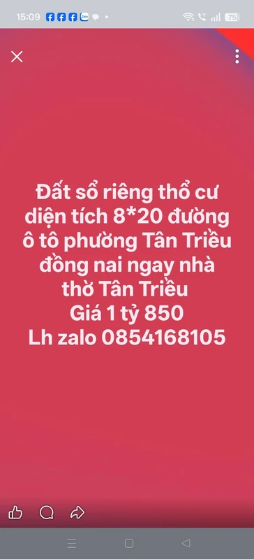 Bán đất sổ riêng Tân Triều, Đồng Nai, 8x20m (160m²), 1 tỷ 850