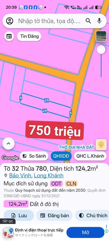 Bán đất nền Bảo Vinh Long Khánh 125m² 750 triệu