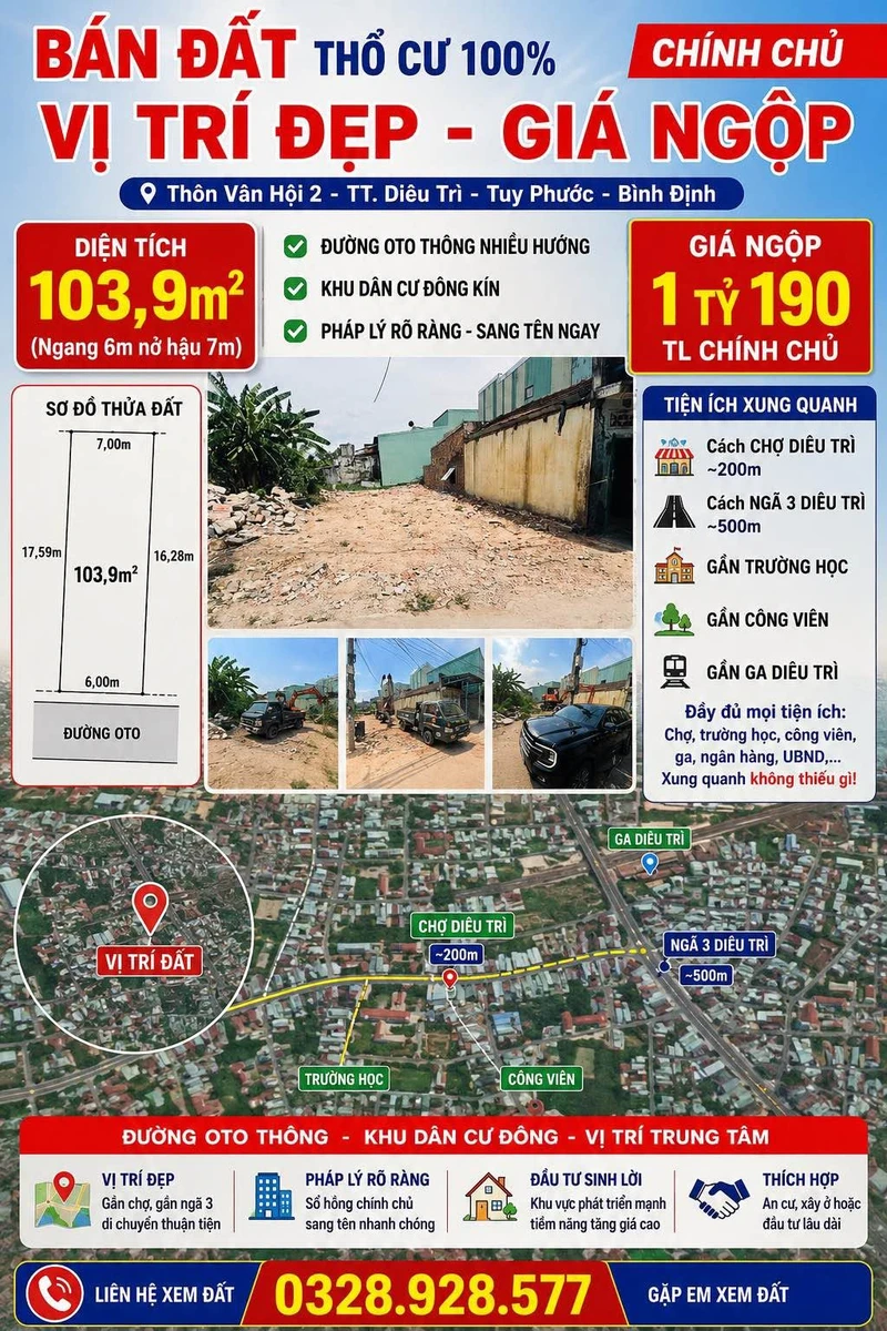 Bán đất Diêu Trì 103,9 m² giá 1 tỷ 190 triệu - Ảnh thu nhỏ 4