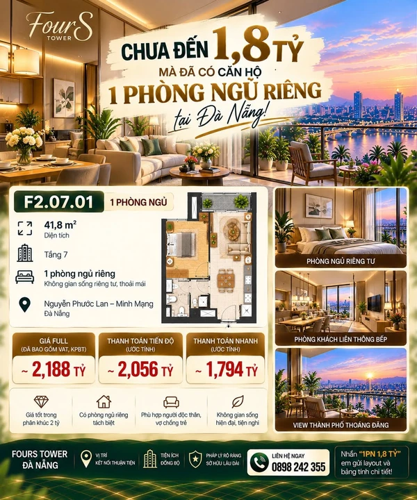 Bán căn hộ 1PN 41,8m² từ 1,794 tỷ tại Đà Nẵng