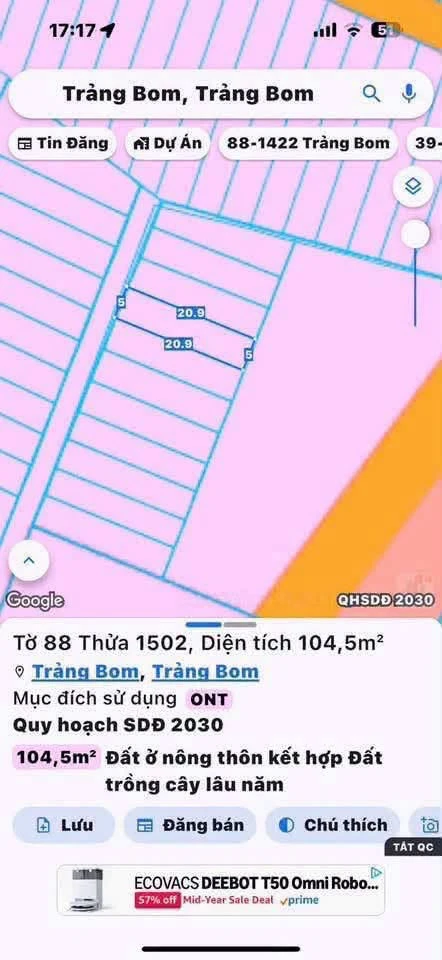 Bán đất 100m² Sông Trầu, Đồng Nai, 890 triệu - Ảnh thu nhỏ 3