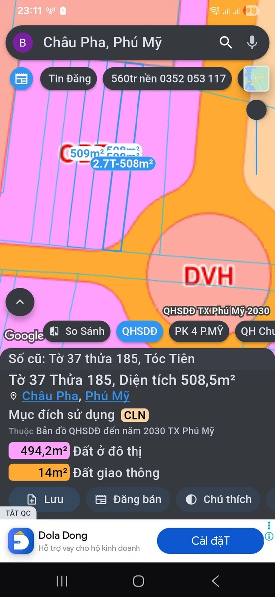 Bán lô đất 509m² Tóc Tiên Phú Mỹ, giá 2 tỷ 3 - Ảnh 1