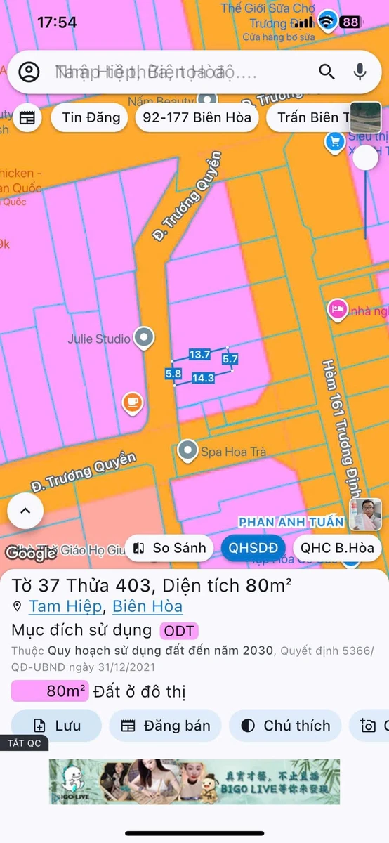 Bán lô đất mặt tiền kinh doanh 80m2 đường Trương Quyền, Phường Tam Hiệp, Đồng Nai - Ảnh thu nhỏ 2