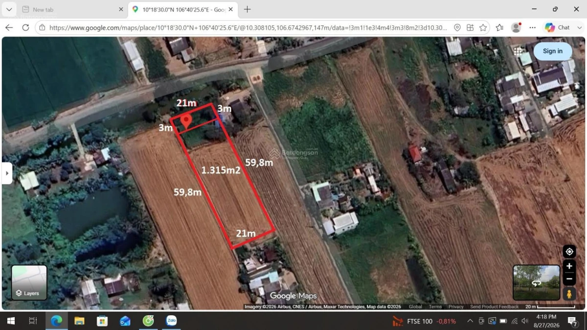 Đất đường nhựa DH3 Gò Công Đông, Tiền Giang, 1.315m2 200m2 thổ cư, tiền làm nhà vườn, giá 1,3 tỷ TL - Ảnh thu nhỏ 3
