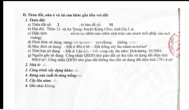 Bán đất mặt tiền đường, Xã An Trung, Huyện Kông Chro, Gia Lai