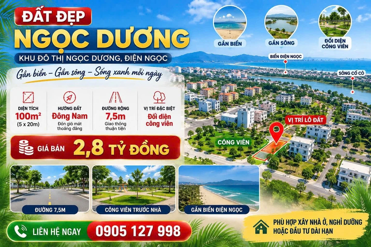Bán đất Ngọc Dương 100m² Đông Nam gần biển 2,8 tỷ - Ảnh 1